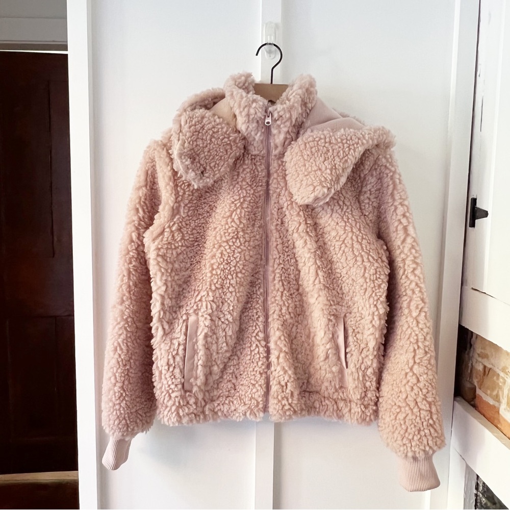 ABERCROMBIE pink cropped teddy Sherpa coat